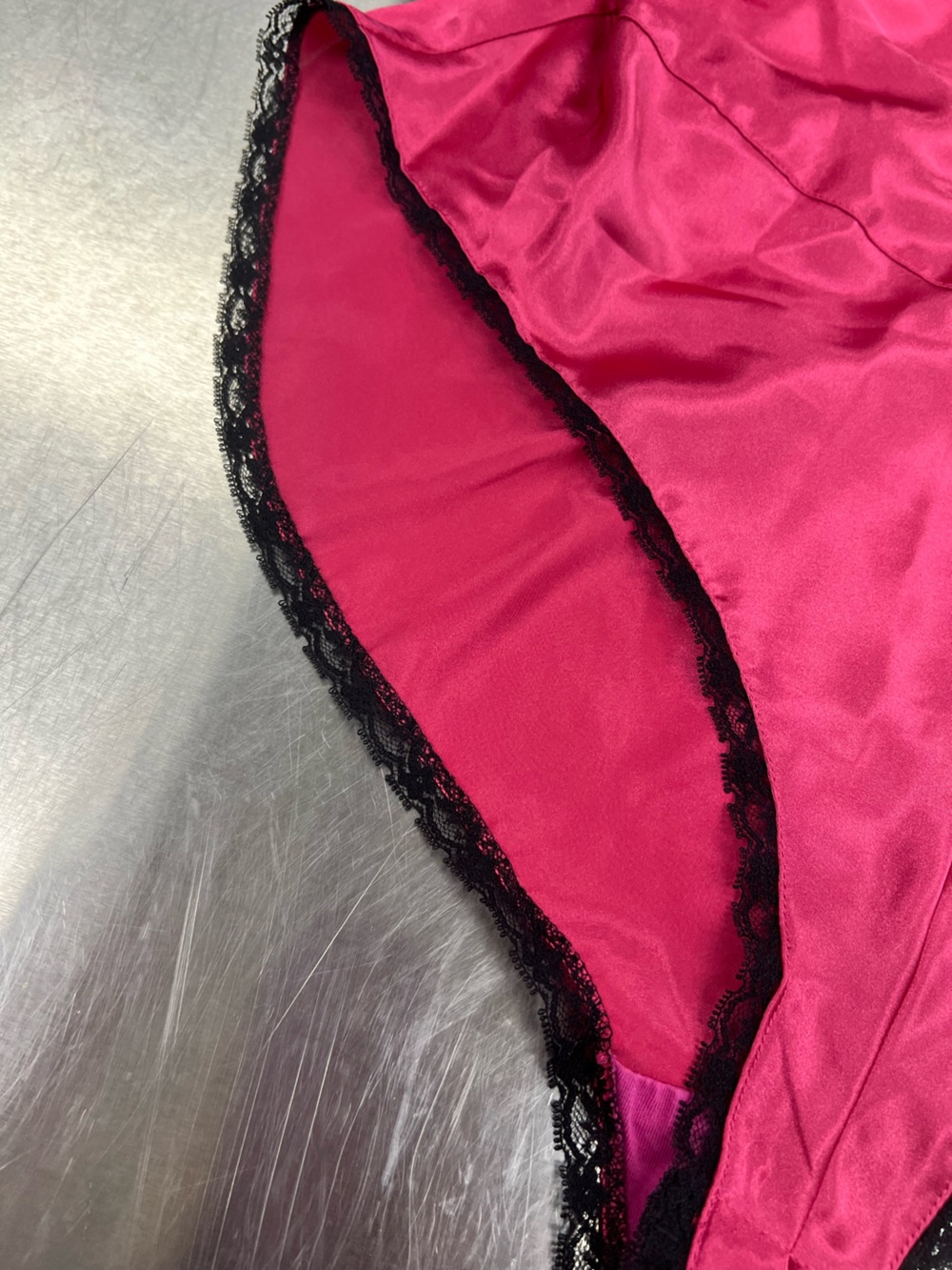 Delicates Hot Pink, Black Lace-Trim, Slip Bodysuit Women’s Medium - Picture 6 of 11
